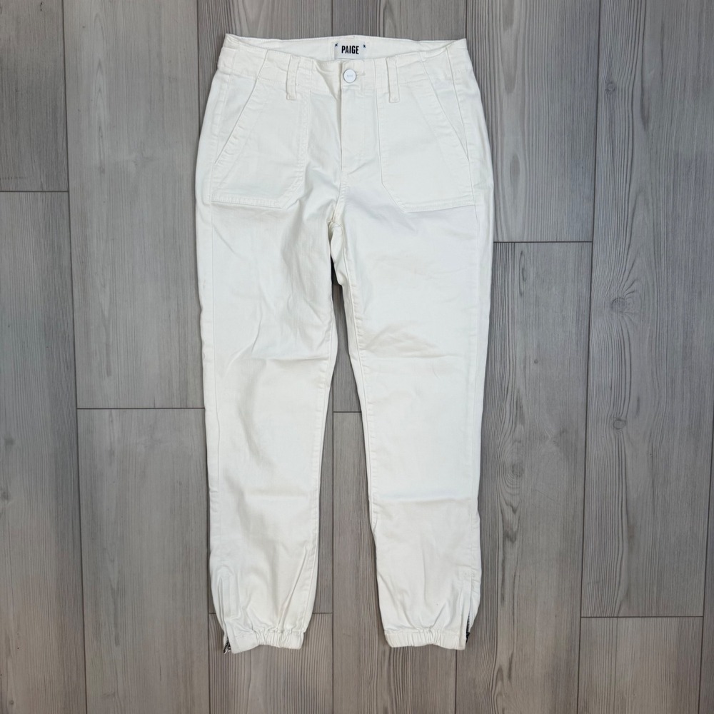 PAIGE Mayslie Jogger White Utility Pants High Rise Ankle Zip Size 25